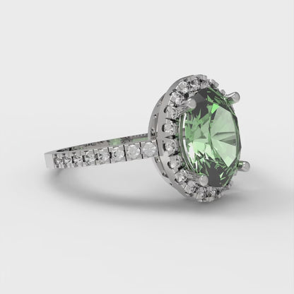 2.27 cttw Zirconia Simulated Green Diamond Hidden Halo Engagement Ring - Solid Gold (VVS1, Oval Cut,9X7mm)