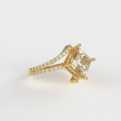 2.3075 cttw Natural Morganite Solitaire with Zirconia Simulated Diamond Accents Engagement Ring - Solid Yellow Gold (VVS1, Princess Cut,7.0mm)