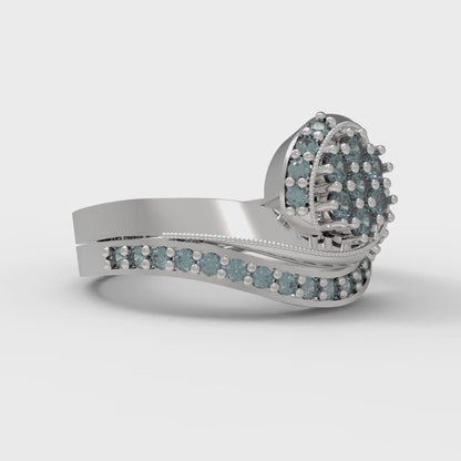0.4 cttw Round Cut Natural London Blue Topaz Bridal Set - Solid White Gold Engagement Ring & Wedding Band