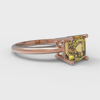 1 cttw Natural Citrine Solitaire  Engagement Ring - Solid Rose Gold (VVS1, Asscher Cut,6mm)