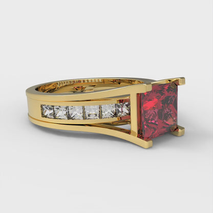 2.28 cttw Princess Cut Simulated Ruby Bridal Set - Solid Yellow Gold Engagement Ring & Wedding Band