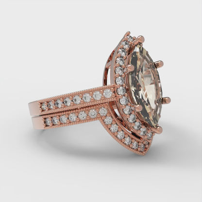 2.4875 cttw Marquise Cut Natural Morganite Bridal Set - Solid Rose Gold Engagement Ring & Wedding Band