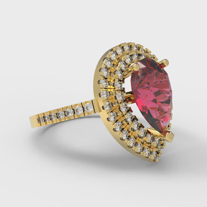 2.48 cttw Natural Garnet Hidden Halo Engagement Ring - Solid Yellow Gold (VVS1, Pear Cut,10X7mm )