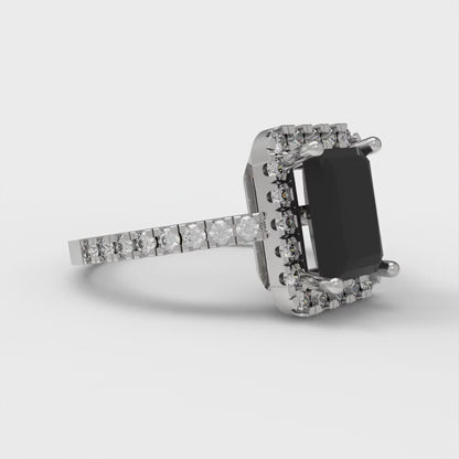 1.86 cttw Natural Onyx Hidden Halo Engagement Ring - Solid Gold (Emerald Cut,7.5x5.5mm)