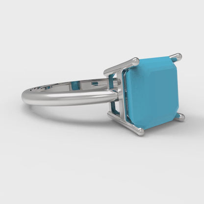 2.5 cttw Simulated Turquoise Solitaire  Engagement Ring - Solid White Gold (VVS1, Asscher Cut,8.0mm)