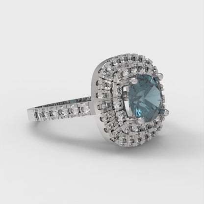 1.615 cttw Natural London Blue Topaz Solitaire with Zirconia Simulated Diamond Accents Engagement Ring - Solid White Gold (VVS1, Round Cut,6.5mm)