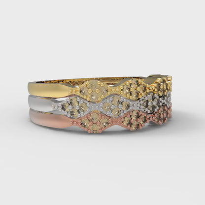 0.3 cttw Simulated Champagne Diamond Round Cut White/Rose/Yellow Gold Eternity Wedding Band
