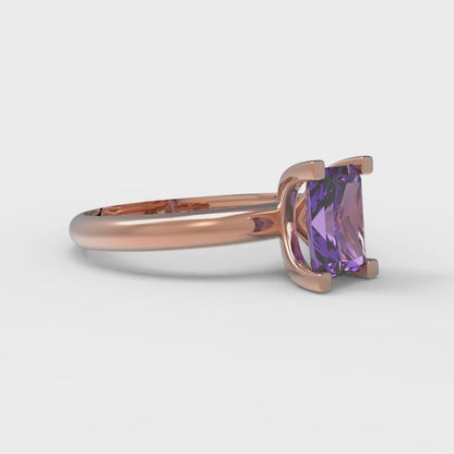 1 cttw Simulated Alexandrite Solitaire  Engagement Ring - Solid Gold (Emerald Cut,7X5mm)