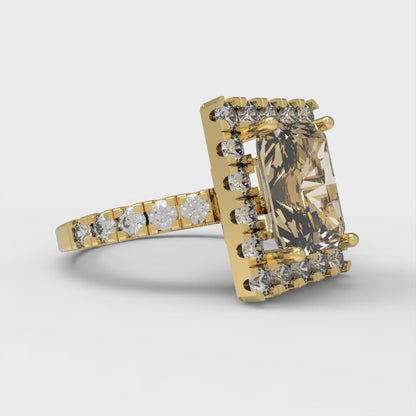 3.84 cttw Natural Morganite Solitaire with Zirconia Simulated Diamond Accents Engagement Ring - Solid Gold (Emerald Cut,9x7mm)