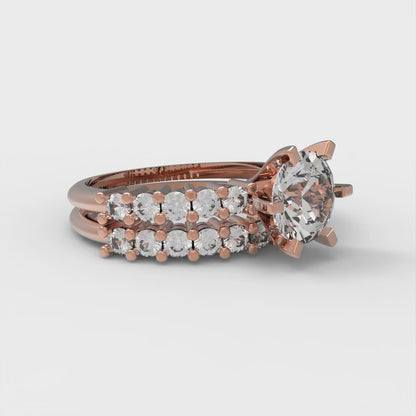 1.66 cttw Round Cut Moissanite Bridal Set - Solid Rose Gold Engagement Ring & Wedding Band