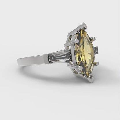 2 cttw Natural Citrine Three-Stone Engagement Ring - Solid Gold (Marquise Cut,11x5.5mm)