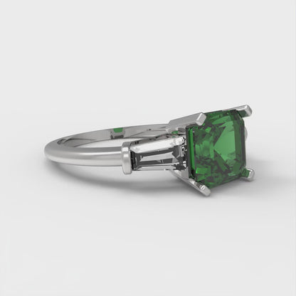 1.62 cttw Simulated Emerald Three-Stone Engagement Ring - Solid Gold (Square Emerald Cut,6.5X6.5mm)
