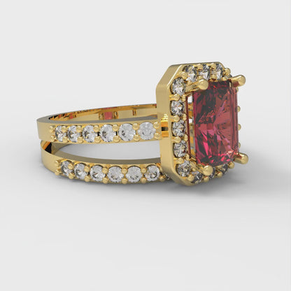 1.92 cttw Natural Garnet Hidden Halo Engagement Ring - Solid Gold (Emerald Cut,7.5X5.5mm)