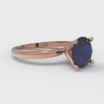 1.5 cttw Simulated Blue Sapphire Solitaire  Engagement Ring - Solid Gold (Round Cut,7.5mm)