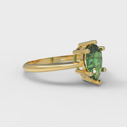 1 cttw Simulated Emerald Solitaire  Engagement Ring - Solid Gold (Pear Cut,8x5mm)