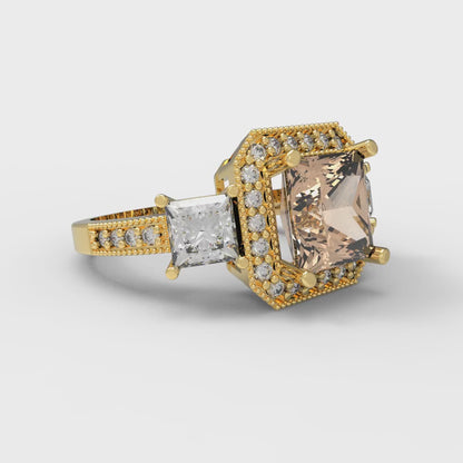 3.005 cttw Yellow Moissanite Three-Stone Engagement Ring - Solid Gold (Princess Cut,7.0mm)