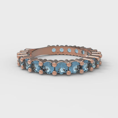 1.44 cttw Natural Sky Blue Topaz Round Cut Rose Gold Eternity Wedding Band