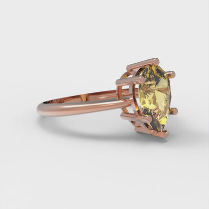 1.5 cttw Natural Citrine Solitaire  Engagement Ring - Solid Rose Gold (VVS1, Pear Cut,9x6mm)