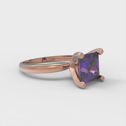 2 cttw Natural Amethyst Solitaire  Engagement Ring - Solid  Rose Gold  (VVS1, Princess Cut,7.0mm)