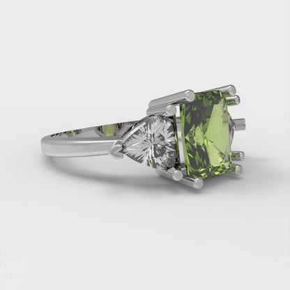 2.82 cttw Natural Peridot Three-Stone Engagement Ring - Solid Gold (Emerald Cut,8x6mm)