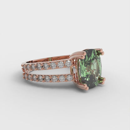 3.48 cttw Zirconia Simulated Green Diamond Solitaire with Zirconia Simulated Diamond Accents Engagement Ring - Solid Gold (VVS1, Long Cushion Cut,9x7mm)