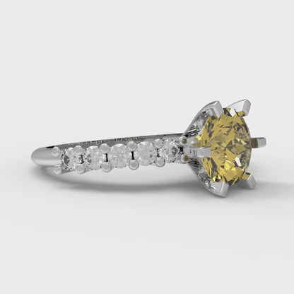 1.05 cttw Natural Citrine Solitaire with Zirconia Simulated Diamond Accents Engagement Ring - Solid Gold (Round Cut,6.0mm)