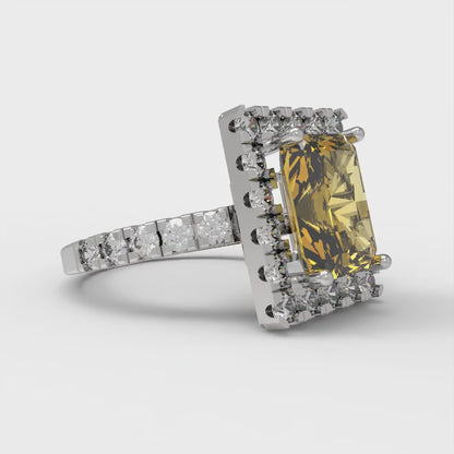 3.84 cttw Natural Citrine Hidden Halo Engagement Ring - Solid Gold (Emerald Cut,9x7mm)