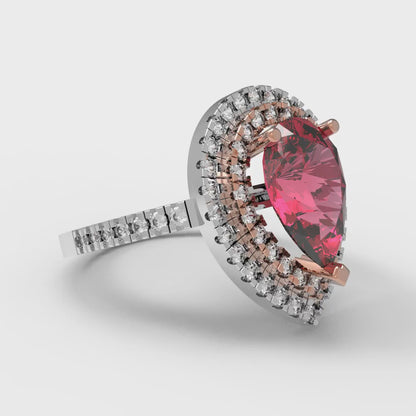 2.48 cttw Simulated Pink Tourmaline Hidden Halo Engagement Ring - Solid White/Rose Gold (VVS1, Pear Cut,10X7mm )