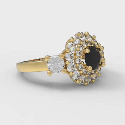 1.4 cttw Natural Onyx Hidden Halo Engagement Ring - Solid Gold (Round Cut,5.0mm)