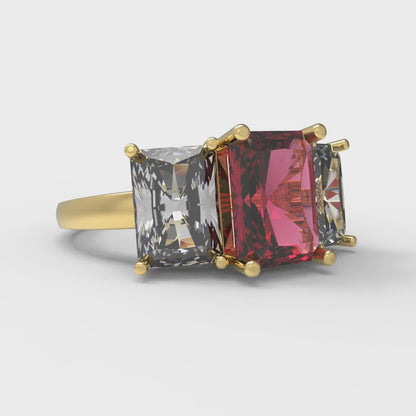 4 cttw Natural Garnet Three-Stone Engagement Ring - Solid Gold (Emerald Cut,8x6mm)