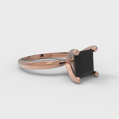 2 cttw Natural Onyx Solitaire  Engagement Ring - Solid  Rose Gold  (VVS1, Princess Cut,7.0mm)