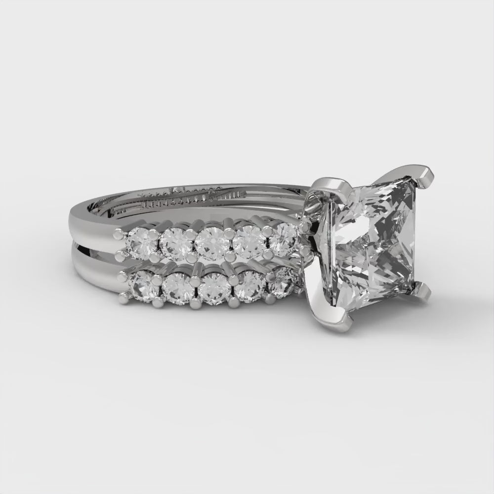 2.63 cttw Princess Cut White Sapphire Bridal Set - Solid White Gold Engagement Ring & Wedding Band