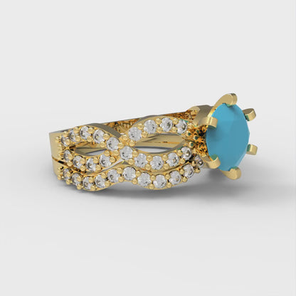 1.57 cttw Round Cut Simulated Turquoise Bridal Set - Solid Yellow Gold  Engagement Ring & Wedding Band