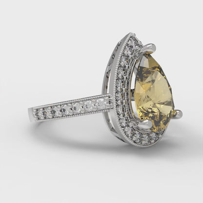 2.36 cttw Zirconia Simulated Yellow Diamond Hidden Halo Engagement Ring - Solid Gold (VVS1, Pear Cut,10x7mm)