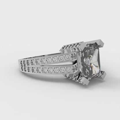 2.35 cttw White Sapphire Solitaire with Zirconia Simulated Diamond Accents Engagement Ring - Solid Gold (Emerald Cut,8x6mm)