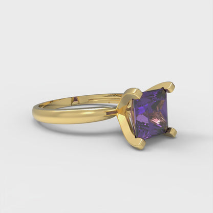 2 cttw Natural Amethyst Solitaire  Engagement Ring - Solid Gold (Princess Cut,7.0mm)