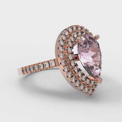 2.48 cttw Zirconia Simulated Pink Diamond Hidden Halo Engagement Ring - Solid Rose Gold (VVS1, Pear Cut,10X7mm )