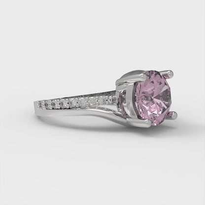 1.71 cttw Zirconia Simulated Pink Diamond Solitaire with Zirconia Simulated Diamond Accents Engagement Ring - Solid White Gold (VVS1, Round Cut,7.5mm)
