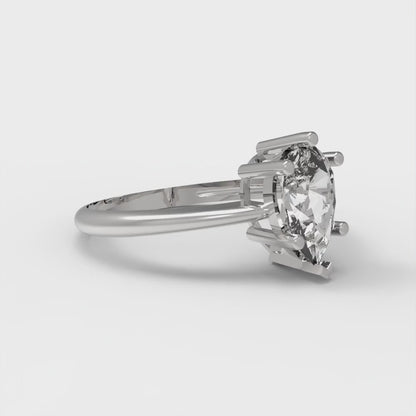 1 cttw White Sapphire Solitaire  Engagement Ring - Solid Gold (Pear Cut,8x5mm)