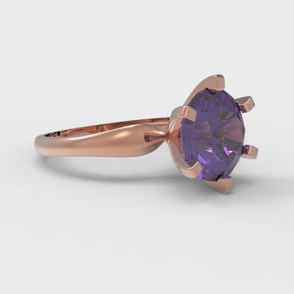 2.5 cttw Natural Amethyst Solitaire  Engagement Ring - Solid Rose Gold (VVS1, Round Cut,8.5mm)
