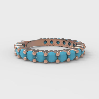 1.44 cttw Simulated Turquoise Round Cut Rose Gold Eternity Wedding Band