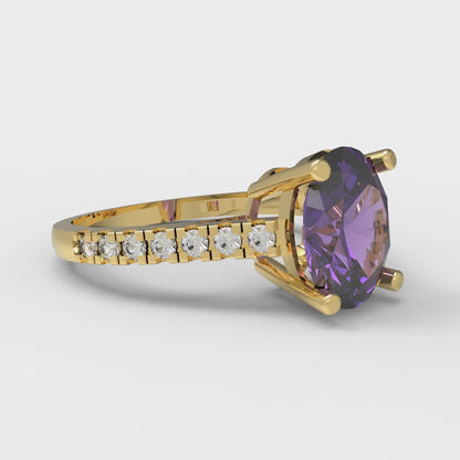 2.21 cttw Natural Amethyst Solitaire with Zirconia Simulated Diamond Accents Engagement Ring - Solid Yellow Gold (VVS1, Oval Cut,9X7mm)