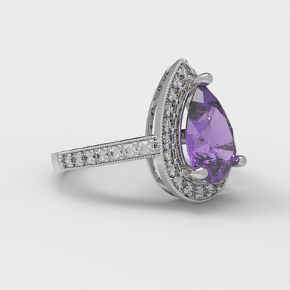 2.36 cttw Simulated Alexandrite Hidden Halo Engagement Ring - Solid Gold (Pear Cut,10x7mm)