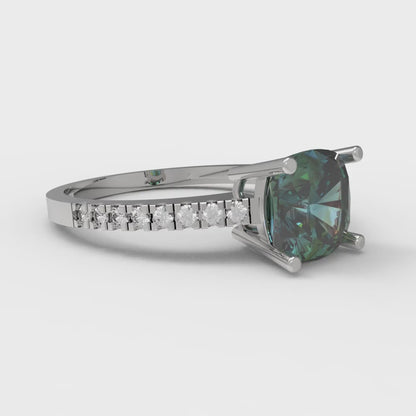 2.7 cttw Blue Moissanite Solitaire with Zirconia Simulated Diamond Accents Engagement Ring - Solid Gold (Cushion Cut,6.5mm)