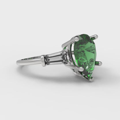 2.5 cttw Simulated Emerald Three-Stone Engagement Ring - Solid Gold (Pear Cut,10x7mm)