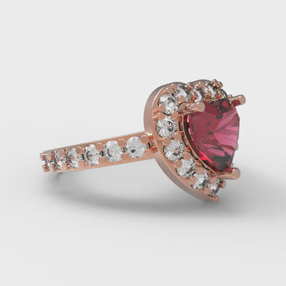 2.03 cttw Natural Garnet Hidden Halo Engagement Ring - Solid Gold (Heart Cut,7.0mm)