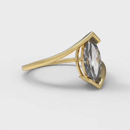 2 cttw White Sapphire Solitaire  Engagement Ring - Solid Yellow Gold (VVS1, Marquise Cut,12x6mm )