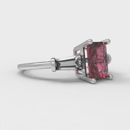 1.5 cttw Natural Garnet Three-Stone Engagement Ring - Solid Gold (Emerald Cut,7.0x5.0mm)