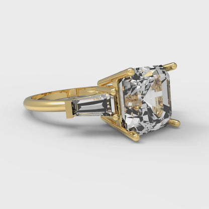 3 cttw White Sapphire Three-Stone Engagement Ring - Solid Gold (Asscher Cut,8.0mm)