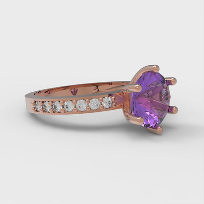 1.71 cttw Simulated Alexandrite Solitaire with Zirconia Simulated Diamond Accents Engagement Ring - Solid Gold (Round Cut,7.5mm)